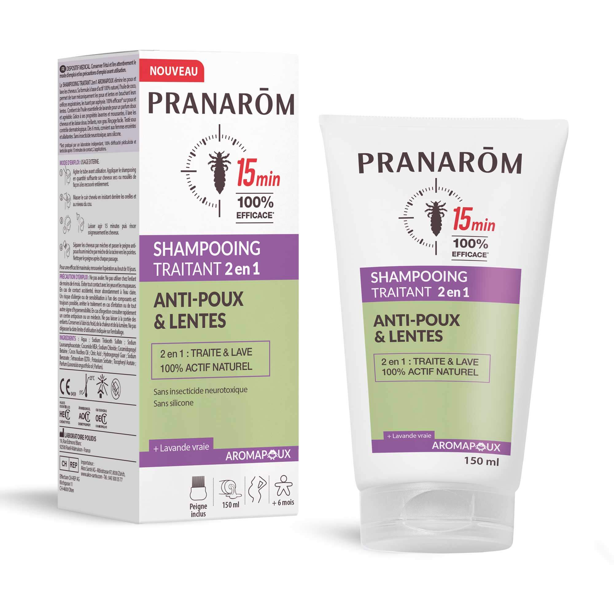 Pranarôm Shampooing traitant 2 en 1 anti-poux et lentes - Dispositif médical 150 ml