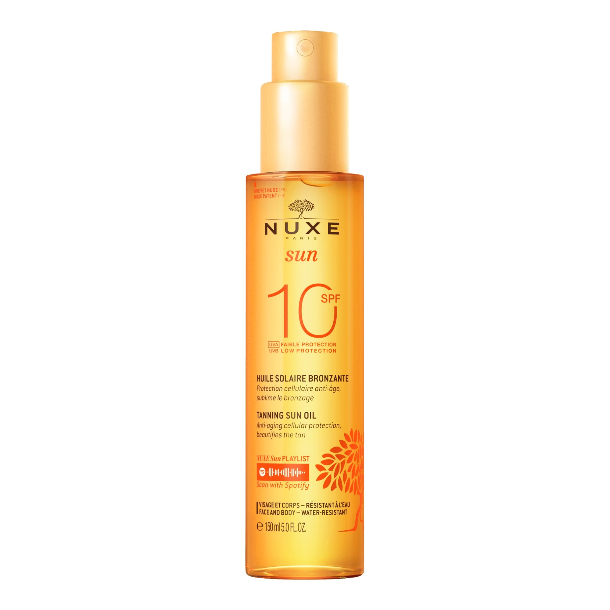 Nuxe Huile Solaire Bronzante Faible Protection SPF10 visage et corps 150 ml