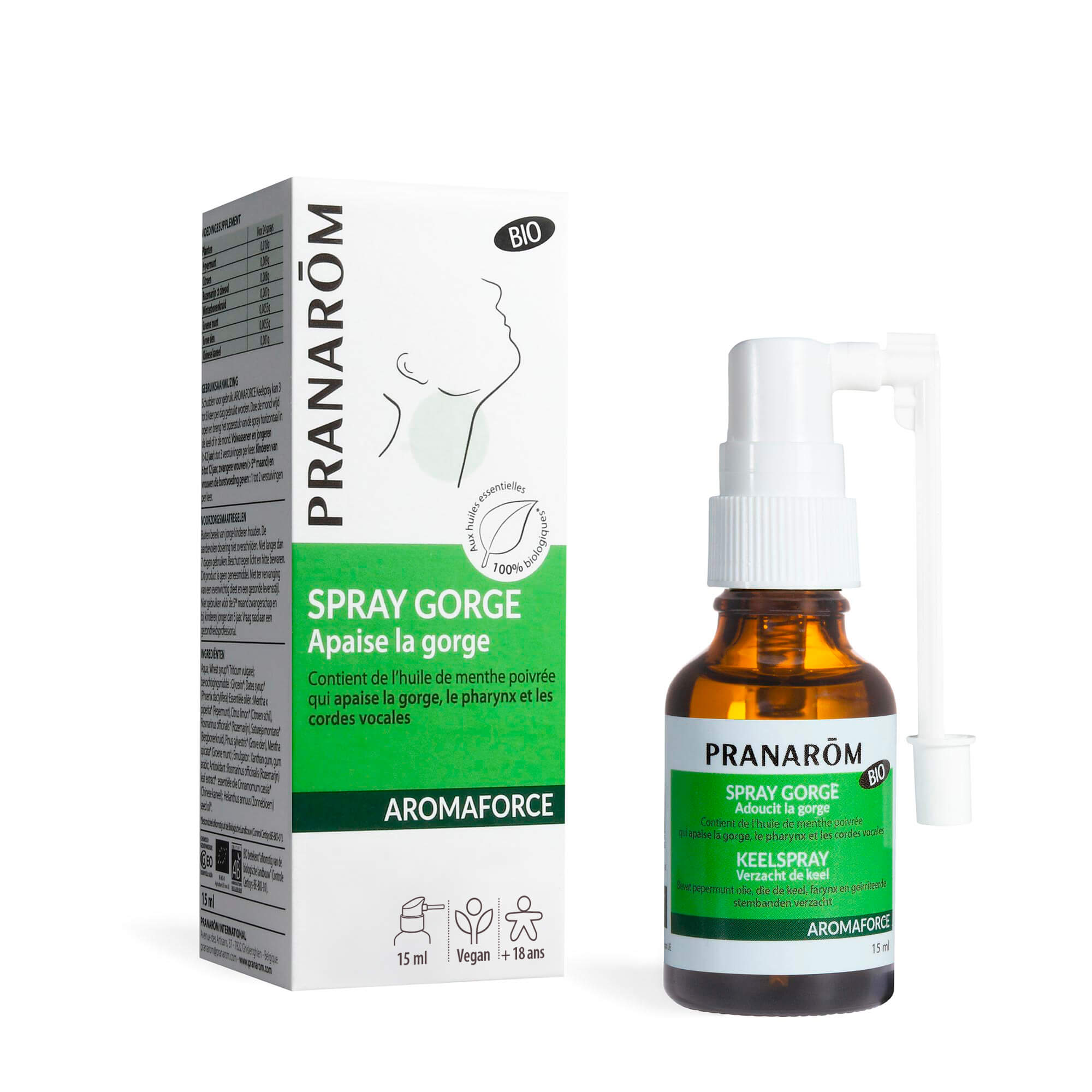 Pranarôm Spray gorge apaisant aux huiles essentielles BIO 15 ml