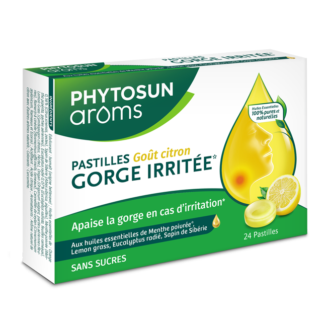 Phytosun Arôms Pastilles gorge irritée sans sucres (goût citron) 24 pastilles