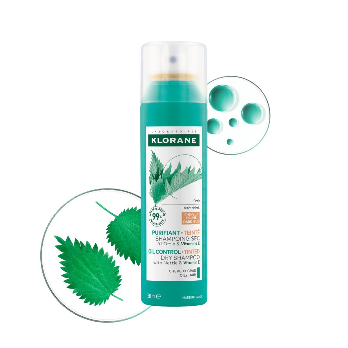 Klorane Purifiant teinté Shampoing sec à l'Ortie et Vitamine E 150 ml