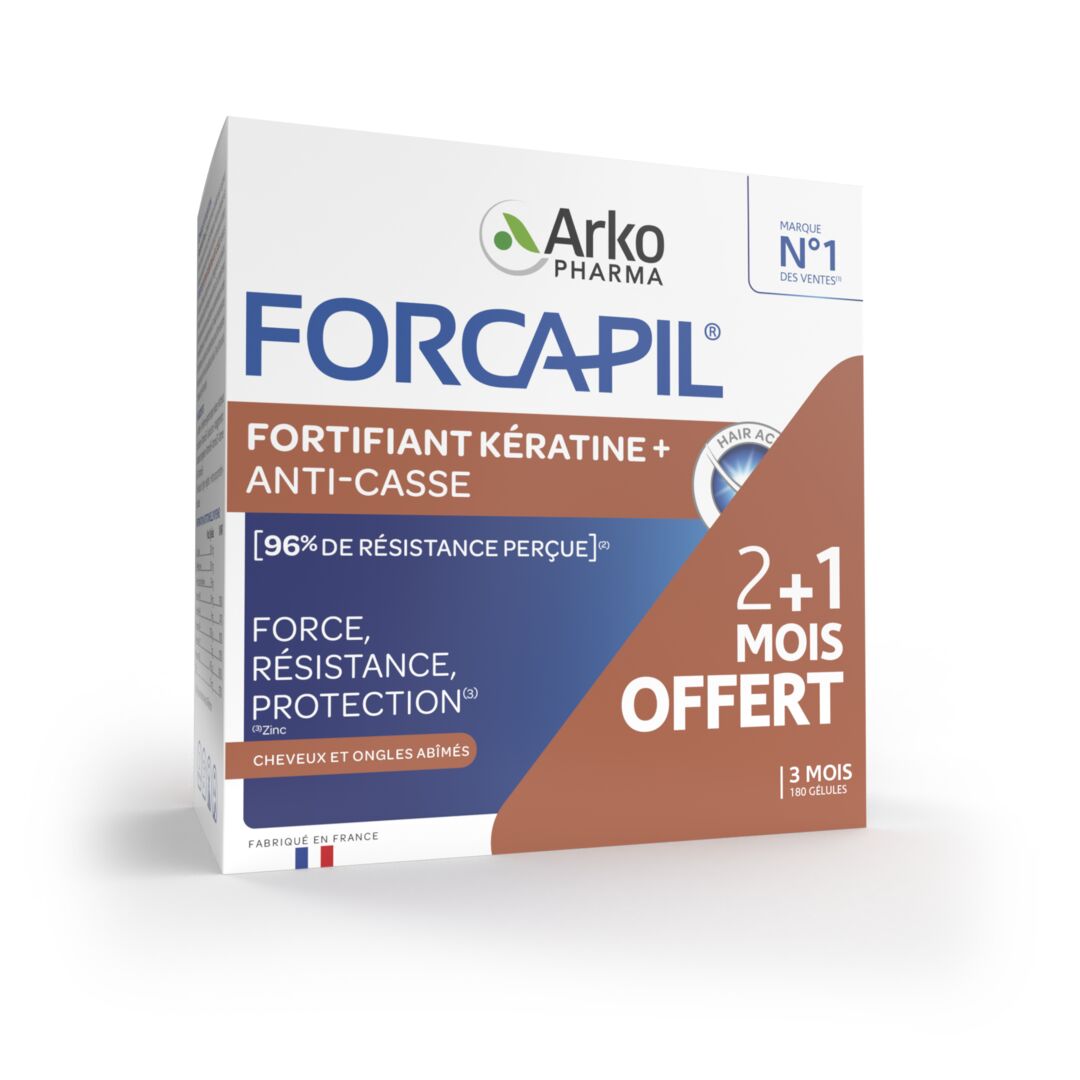 Arkopharma Forcapil® Fortifiant Kératine+ - Programme 3 mois 180 gélules