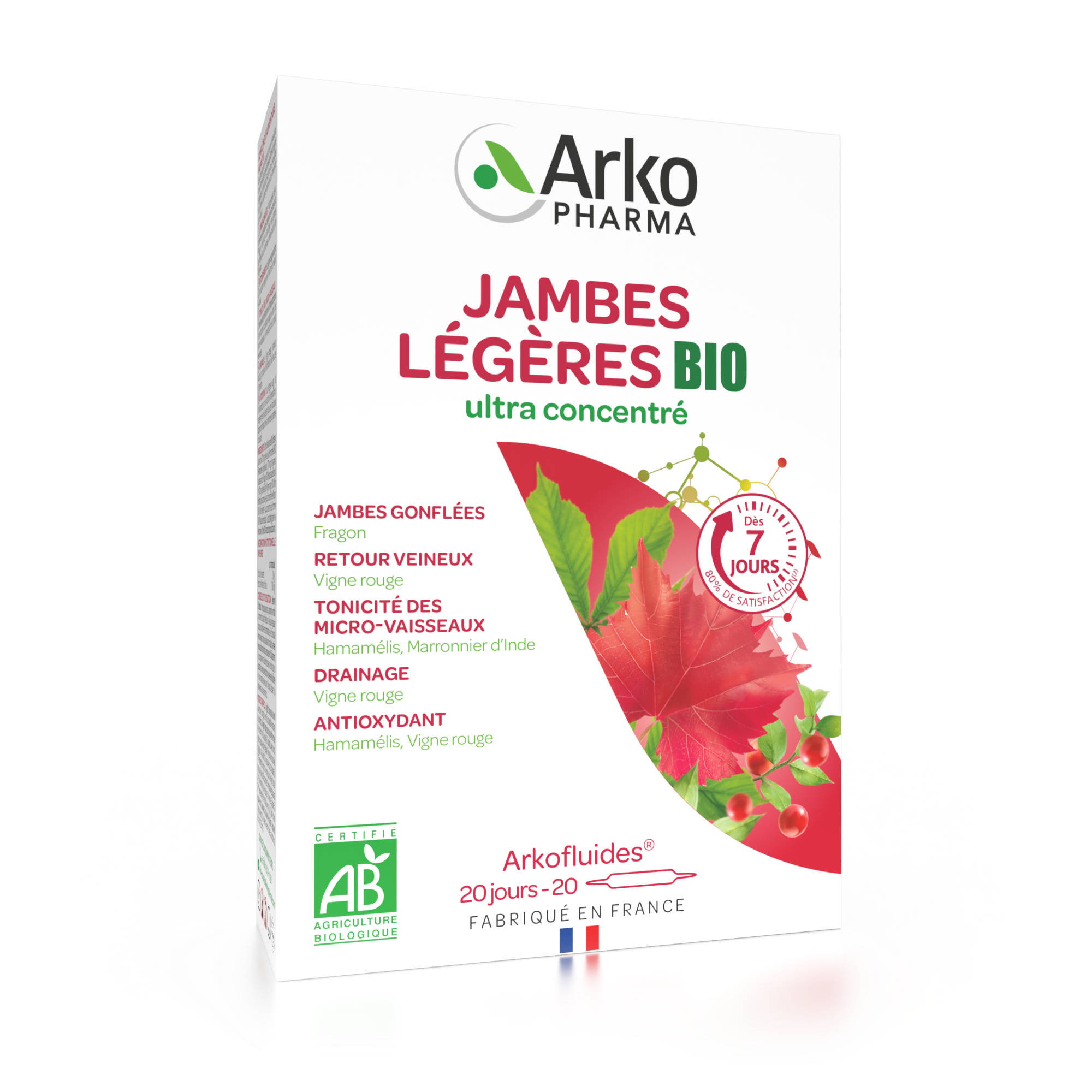 Arkopharma Arkofluides® BIO Jambes légères 20 ampoules