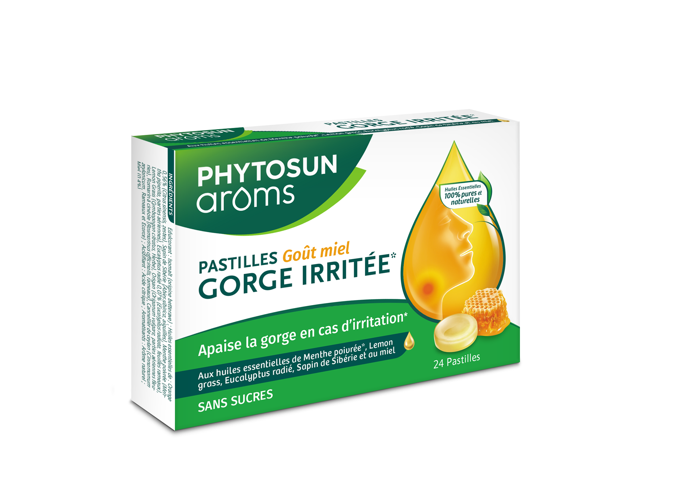Phytosun Arôms Pastilles gorge irritée sans sucres (goût miel) 24 pastilles
