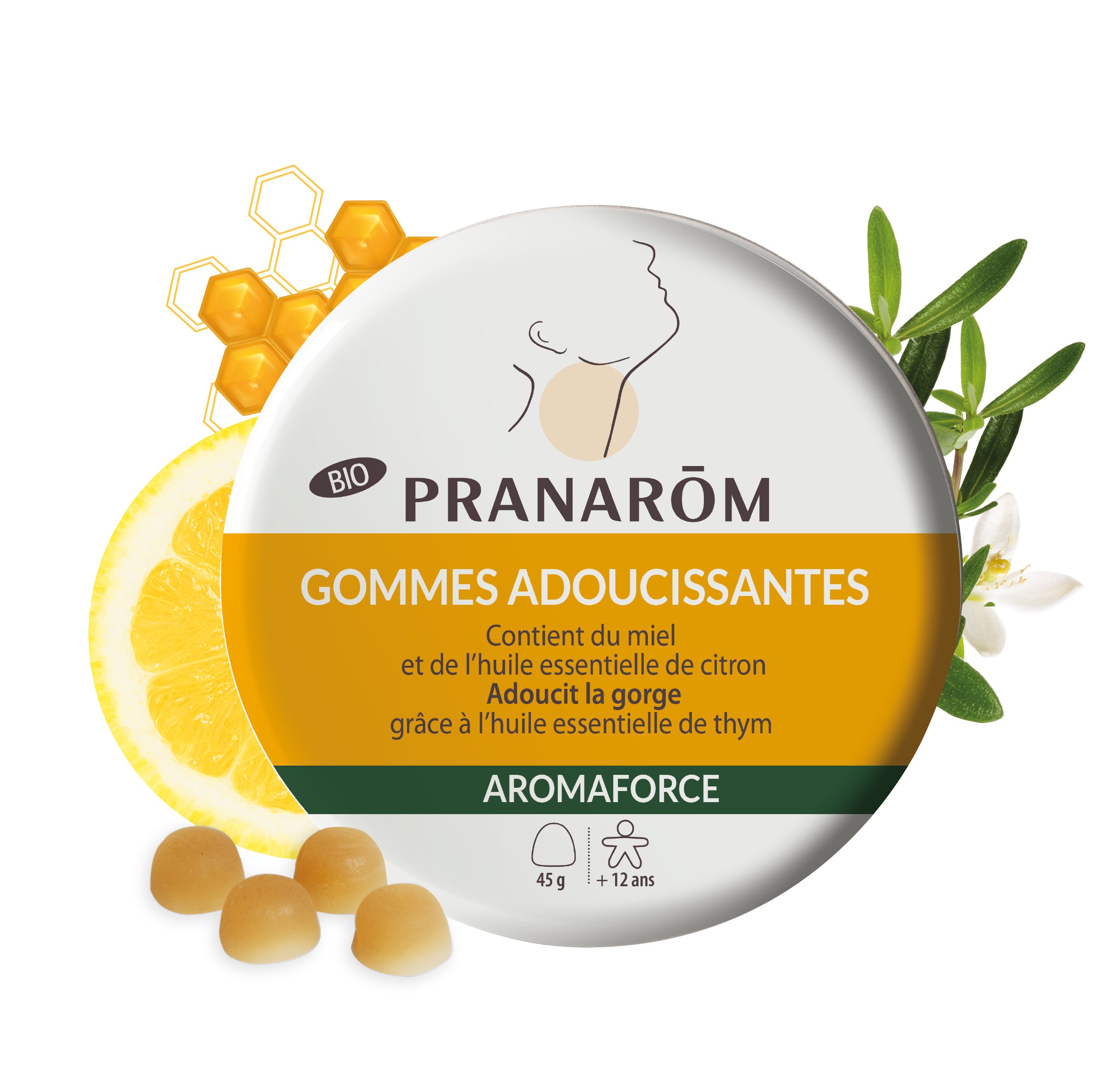 Pranarôm Gommes adoucissantes - Miel/Citron BIO