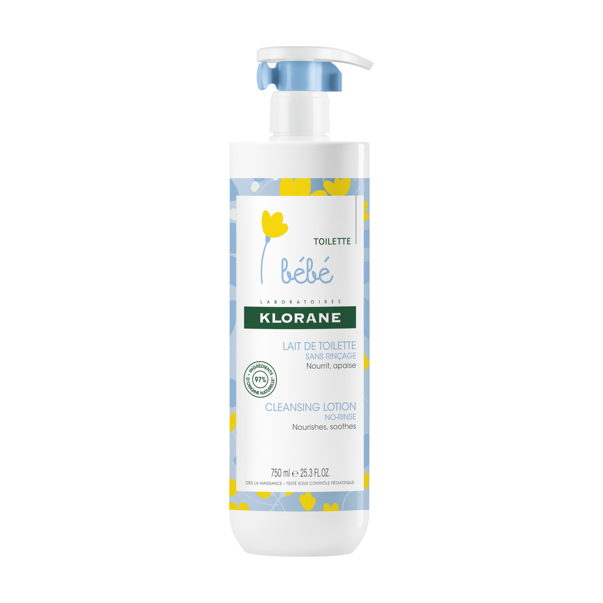 Klorane Lait de toilette bébé sans rinçage 750 ml