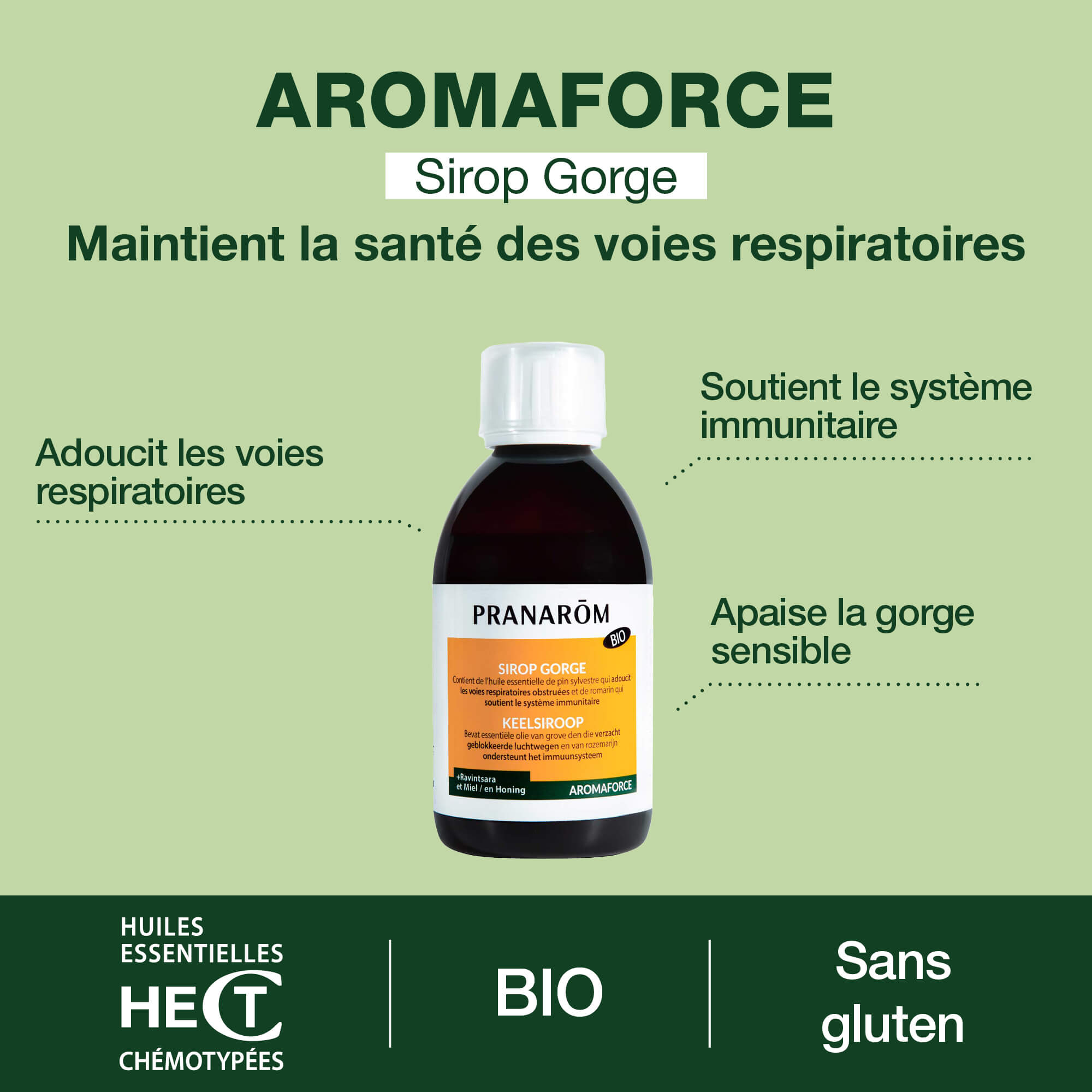Pranarôm Sirop gorge BIO au miel et Ravintsara BIO 150 ml