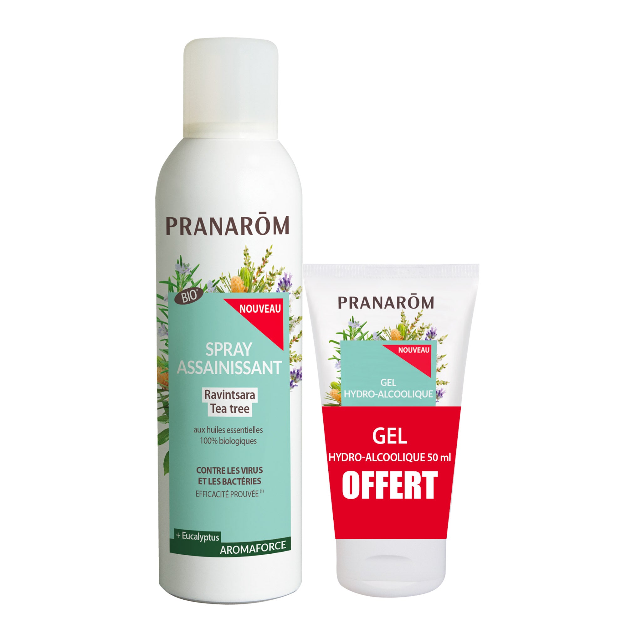 Pranarôm Duo pack spray assainissant & gel hydroalcoolique Ravintsara & Tea-tree BIO