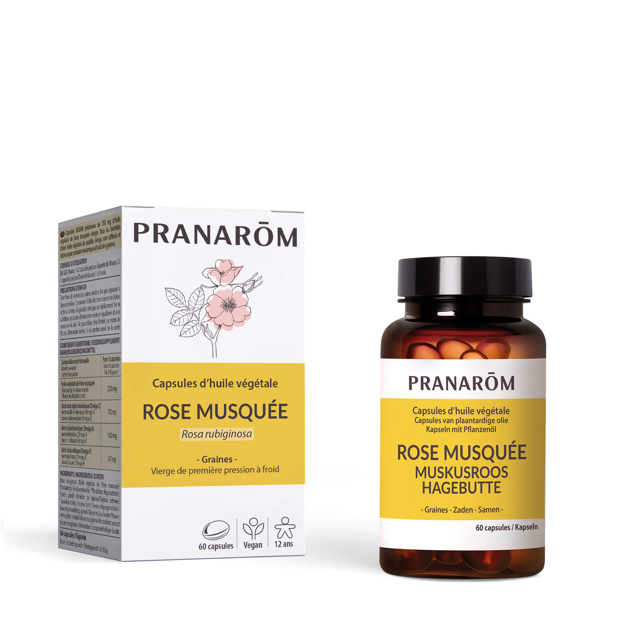 Pranarôm Capsules d'Huile végétale de Rose musquée 60 capsules