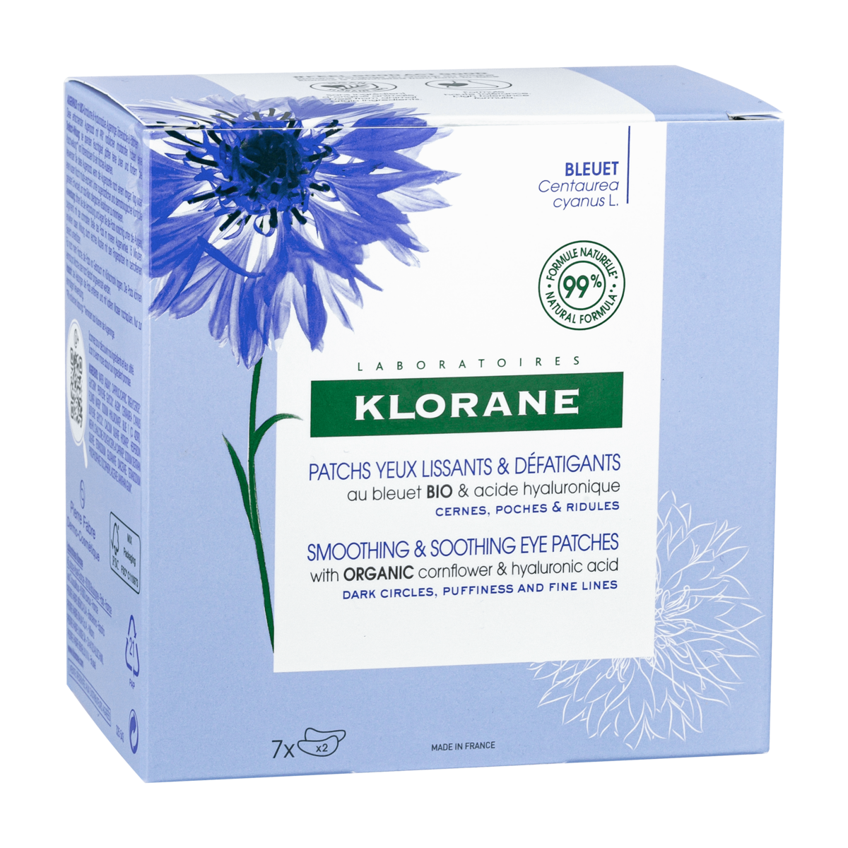 Klorane Patchs yeux lissants et défatigants au Bleuet BIO 7 unités