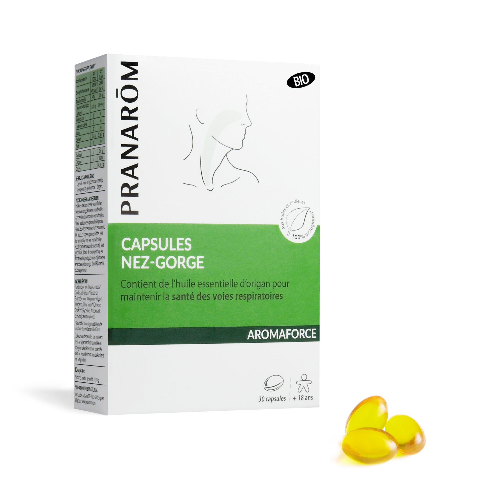 Pranarôm Capsules Nez-Gorge aux huiles essentielles BIO 30 capsules