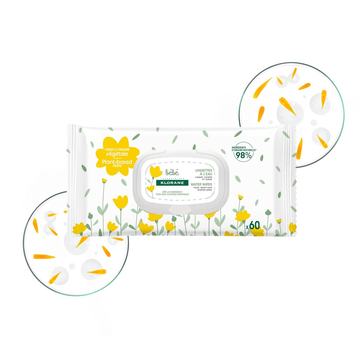 Klorane Lingettes nettoyantes à l'eau 60 unités